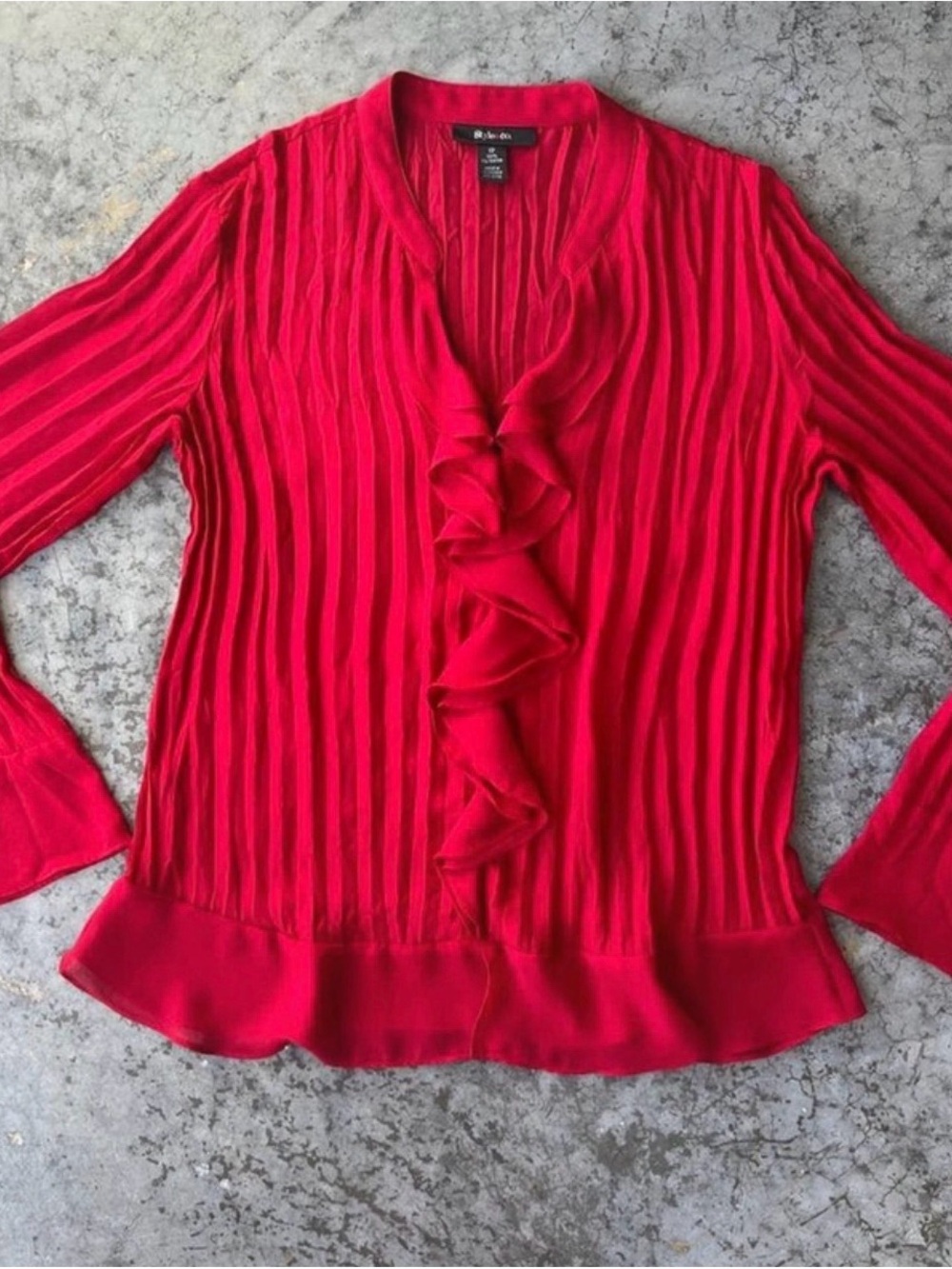 Style & Co. Red Ruffle V-Neck Long Sleeve Blouse - Picture 3 of 9